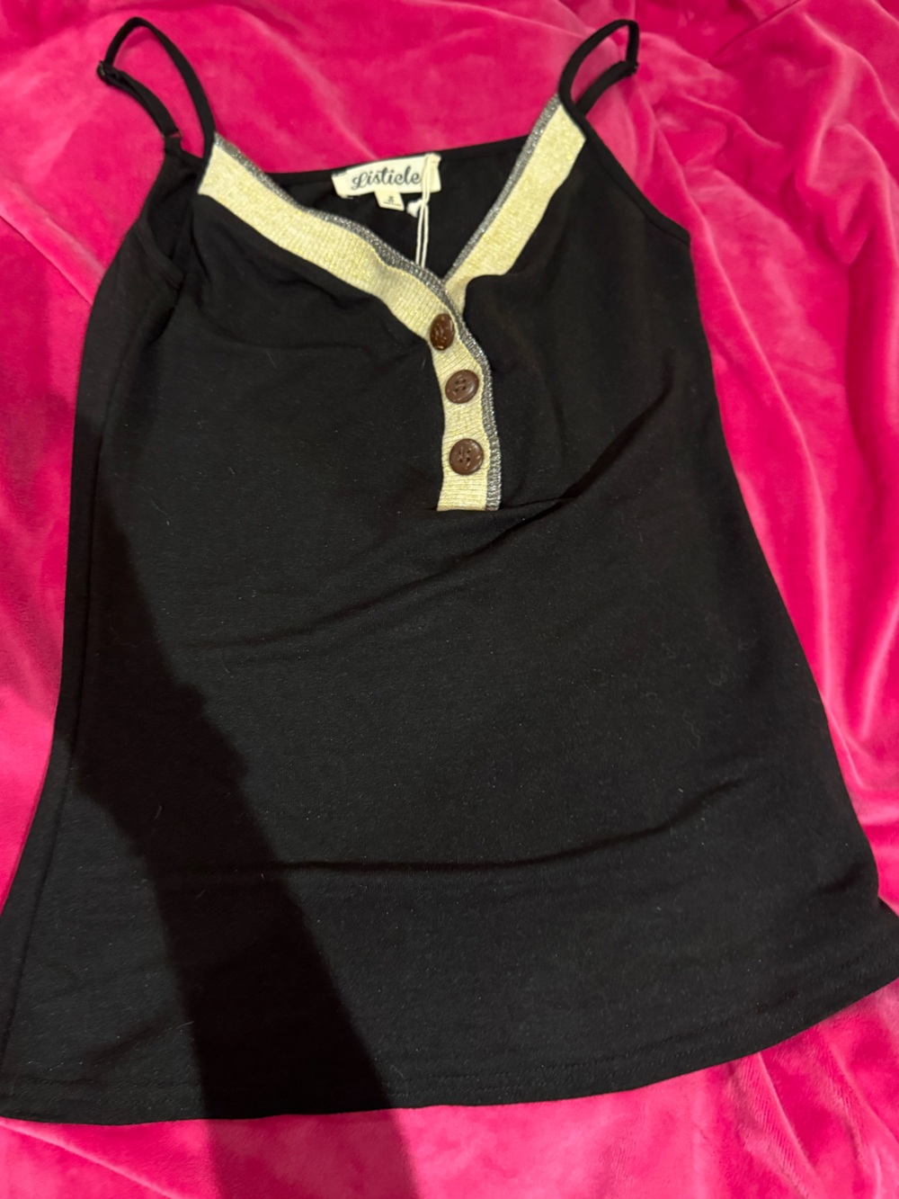 NWT Listicle for Pinkblush Black Cami Tank Top Metallic Trim Size S